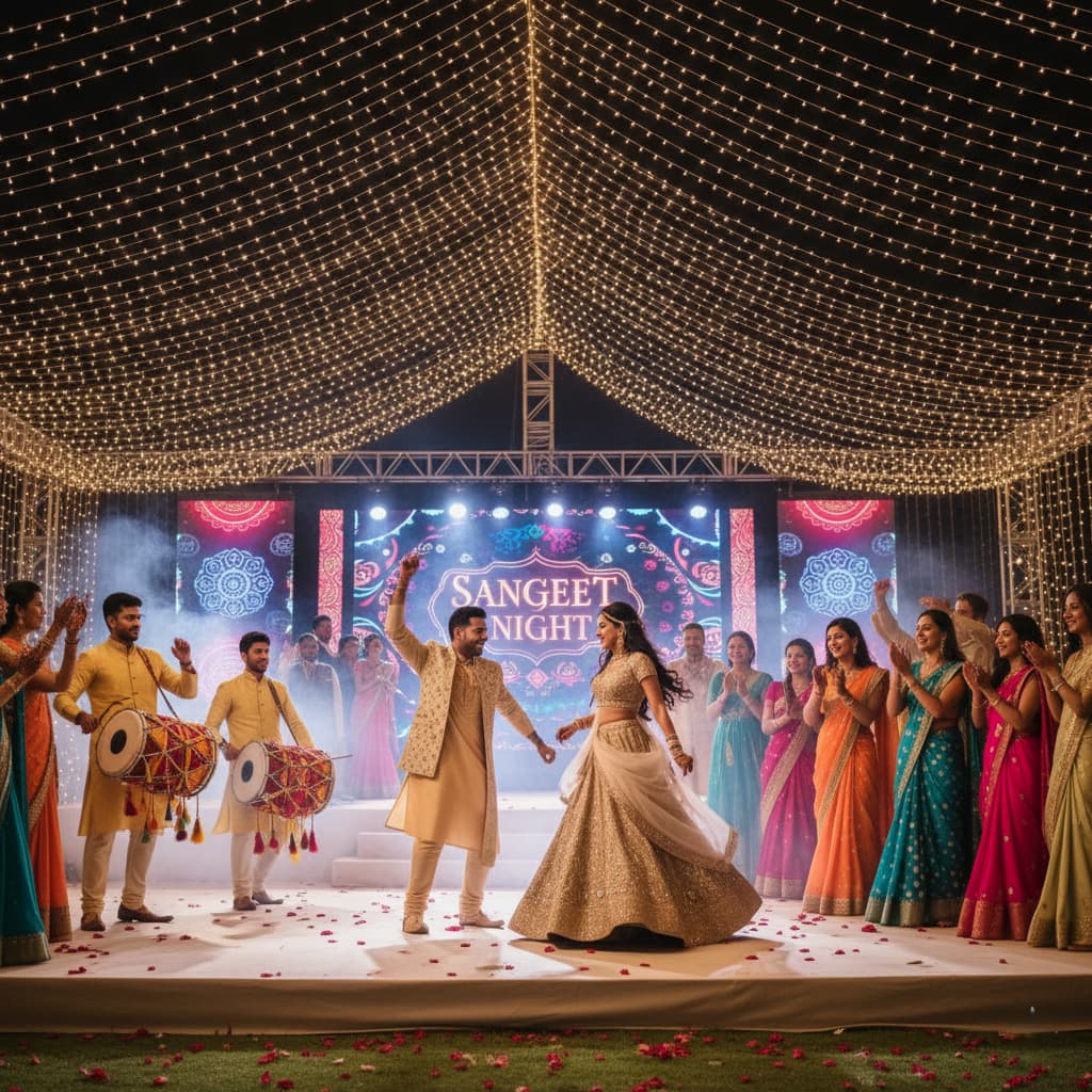 Nighttime Sangeet Under Fairy Lights